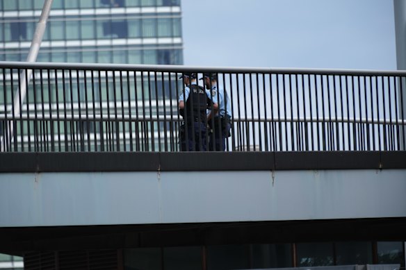 Police attend the scene near Darling Harbour.