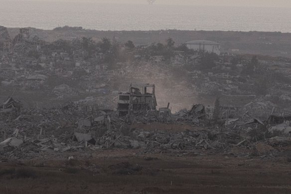 Destroyed buildings in the northern Gaza Strip, as seen from a position on the Israeli side of the border on Wednesday.