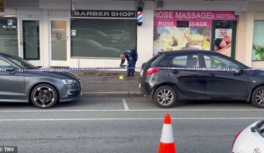 Police have established a crime scene outside a barber shop where two men were stabbed in Queanbeyan