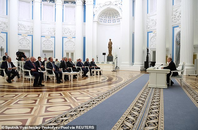 Russia's President Vladimir Putin addresses senior officials t the Kremlin in Moscow yesterday