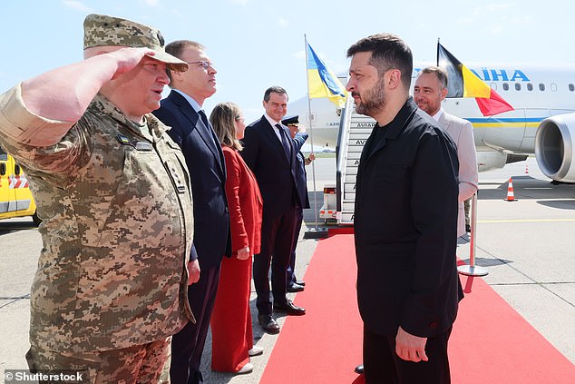 President Volodymyr Zelensky is welcomed to Melsbroek Air Base near Brussels today