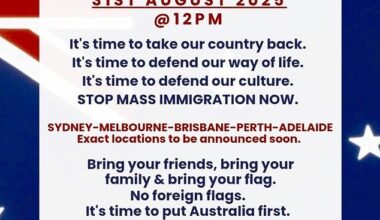 A group called March for Australia is organising the protest on August 31 across Australia's major capital cities