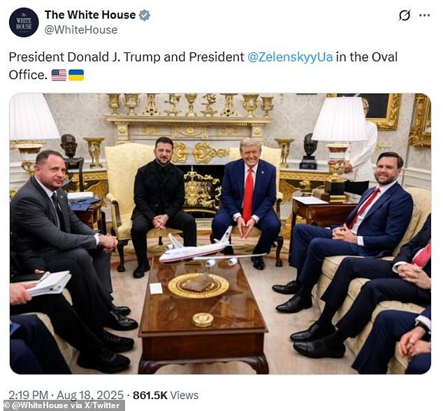 An official White House photo of Trump's meeting with Ukrainian President Volodmyr Zelensky used a model of Trump's new Air Force One to obscure the president's ankles