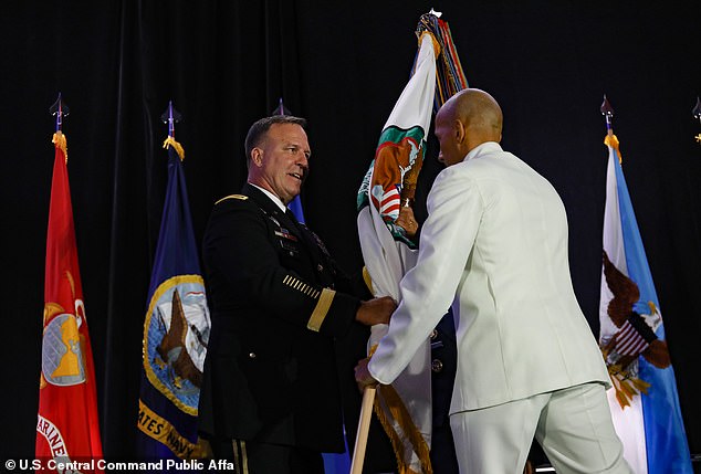 The general, known as 'Gorilla' is passing the torch to U.S. Navy Admiral Charles Bradford Cooper Junior, who was appointed as commander of CENTCOM earlier this month to lead the US military operations in the Middle East