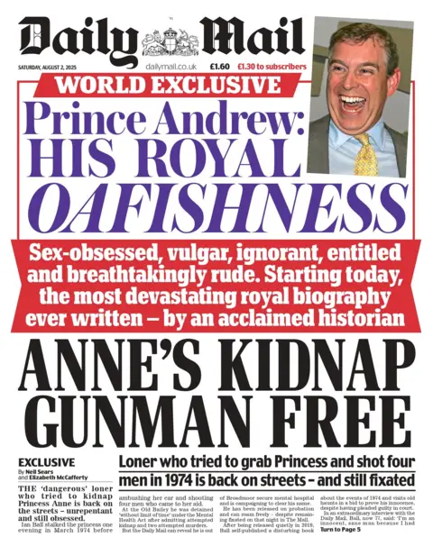 "Anne's kidnap gunman free" reads the headline on the front page of the Daily Mail.