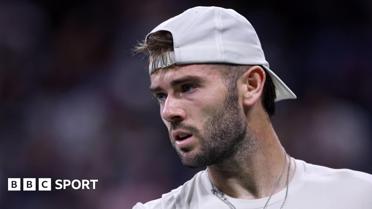 Jacob Fearnley reacts during 2025 US Open defeat by Alexander Zverev