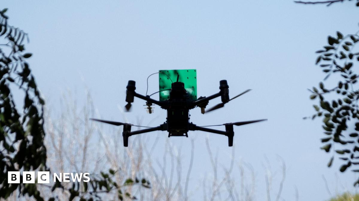 A Ukrainian FPV drone flies before an attack mission on a frontline in the Donetsk region in Ukraine