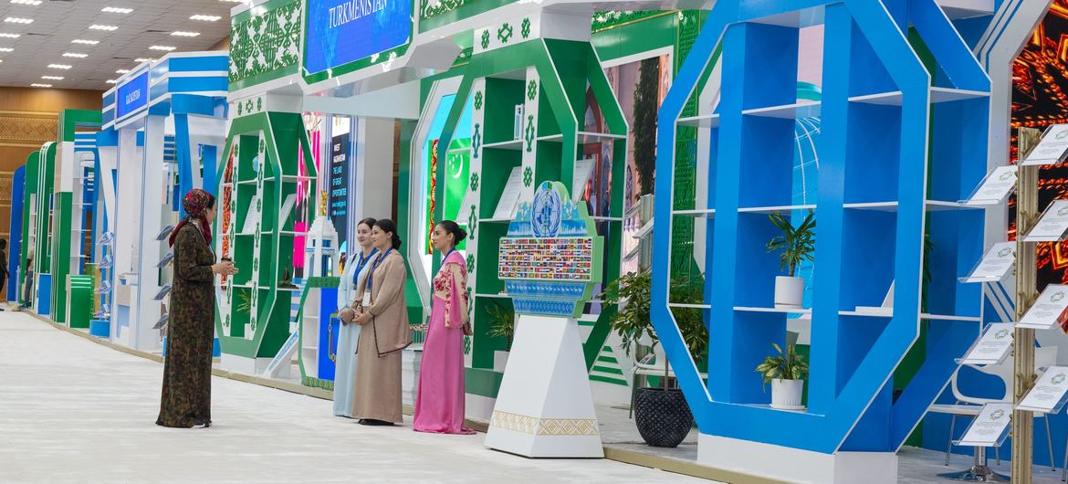 Final preparations being made at the venue of the LLDC3 conference in Awaza, Turkmenistan.