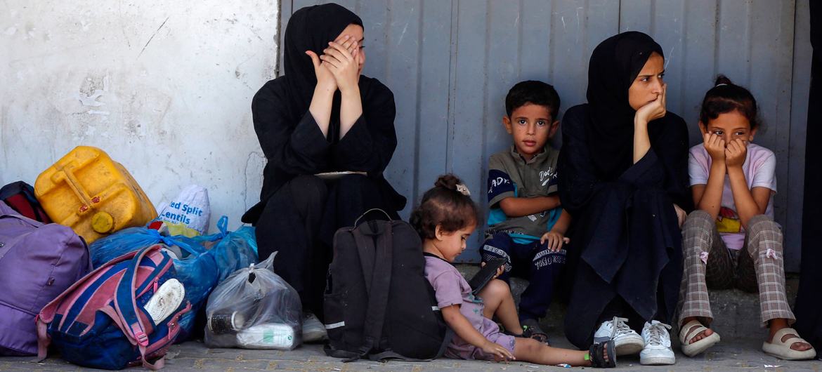 A family rests after evacuating from Deir Al-Balah in the Gaza Strip. (file)
