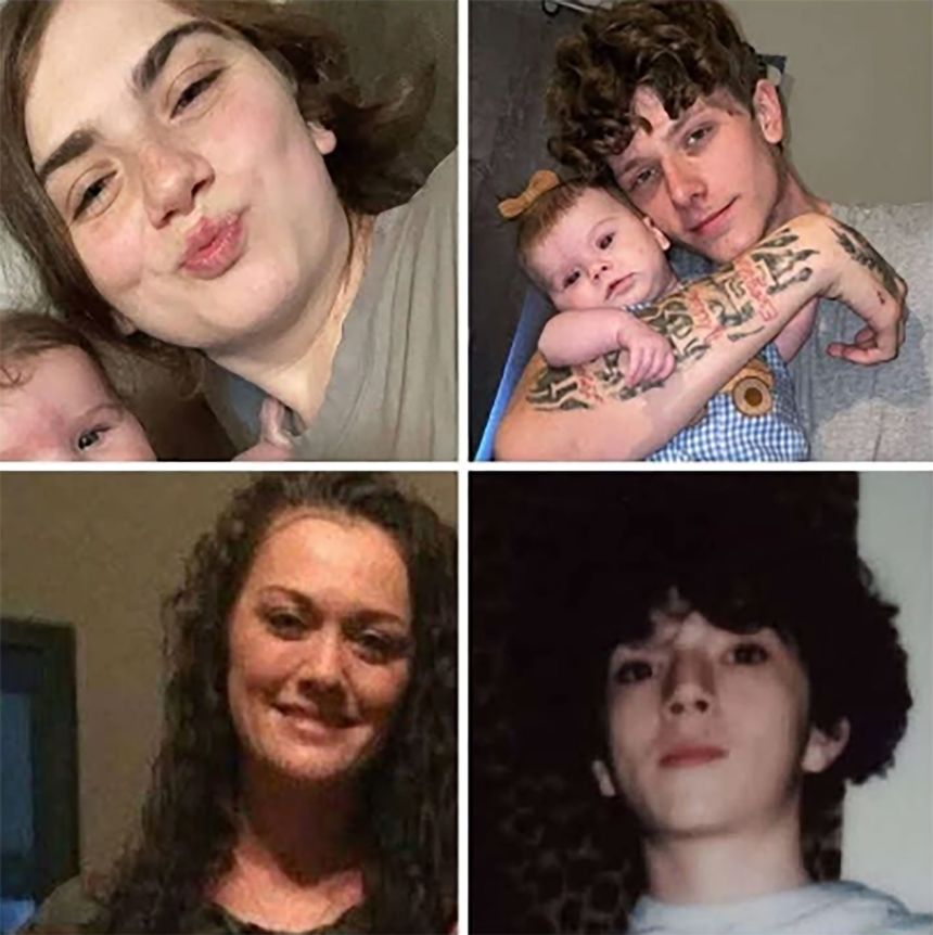 Top left to right, Adrianna Williams, 20; James M. Wilson, 21; bottom left to right, Cortney Rose, 38; and Braydon Williams, 15.