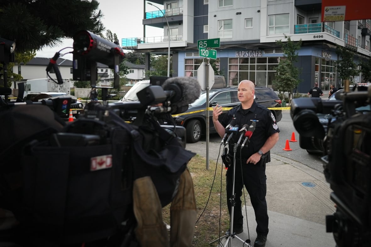 Scene after gun shots fired at Indian Comedian Kapil Sharma’s Cafe in Surrey, B.C., on Thursday, August 7, 2025.