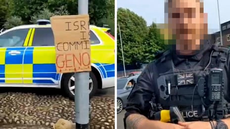 Protester holding Palestine flag threatened with arrest by Kent police – video