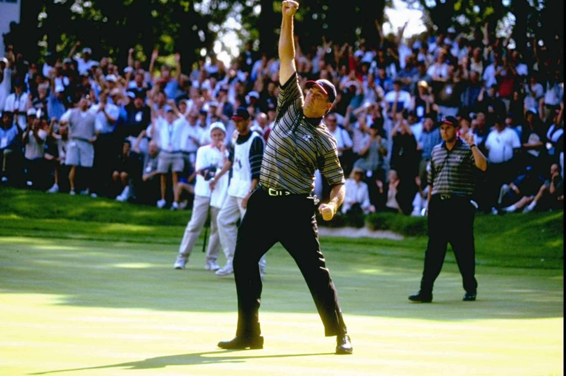 25 Sep 1999:  Tom Lehman of the USA celebrates during the 33rd Ryder Cup at Brookline Country Club, Boston, Massachusetts, USA. \ Mandatory Credit: Andrew Redington /Allsport