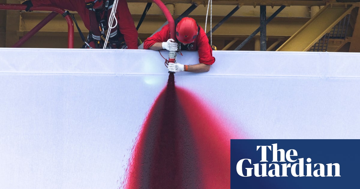 Huge ‘Butchered’ artwork installed on North Sea gas rig by Greenpeace activists | Greenpeace
