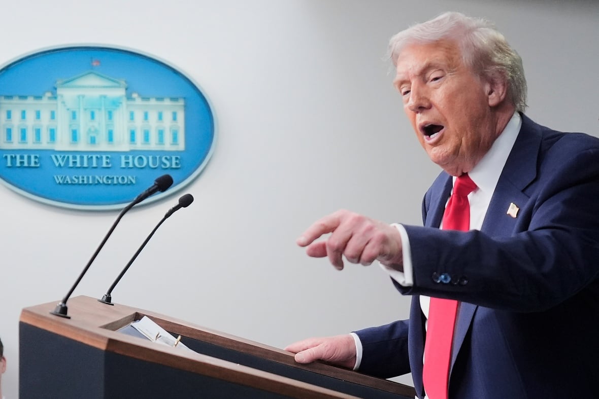 President Donald Trump speaks with reporters in the James Brady Press Briefing Room at the White House, Monday, Aug. 11, 2025, in Washington.