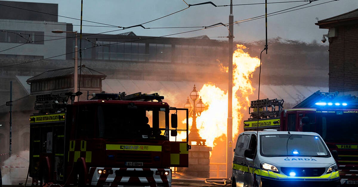 Firefighters tackle blaze at George's Dock in Dublin city centre