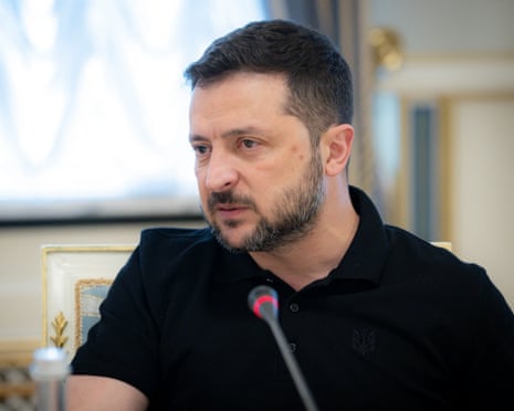 Ukrainian president Volodymyr Zelenskyy attending a meeting with Ukrainian and foreign reporters in Kyiv.