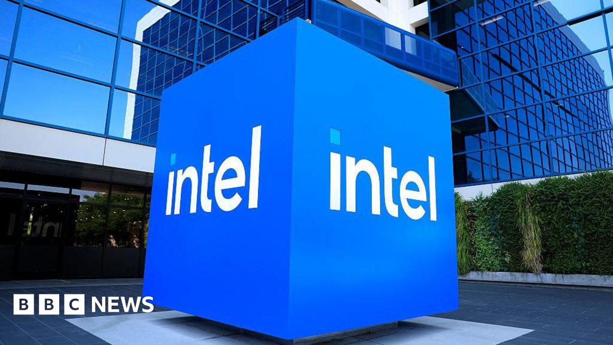The Intel logo is displayed on a sign in front of Intel headquarters on July 16, 2025 in Santa Clara, California.