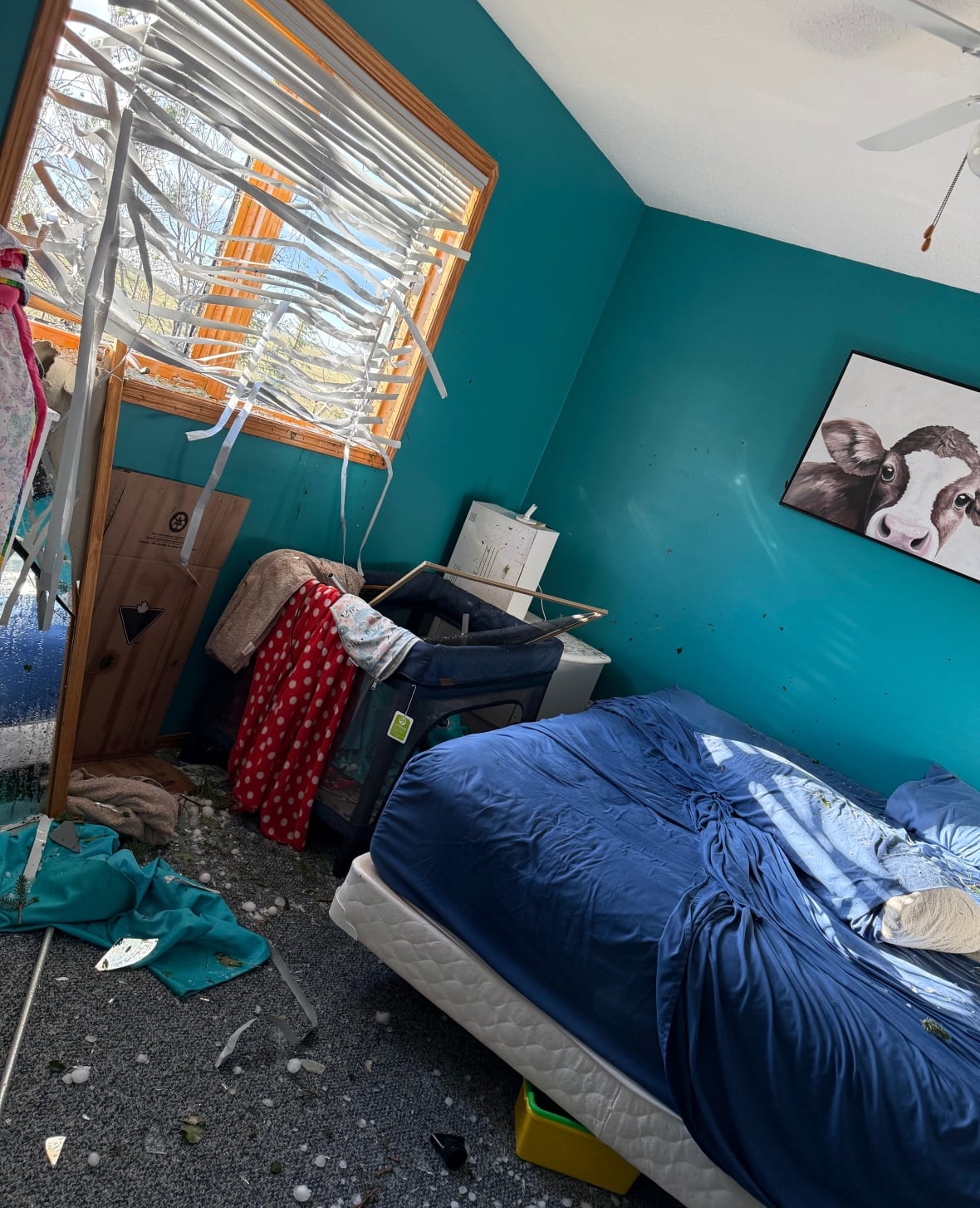 A damaged bedroom.