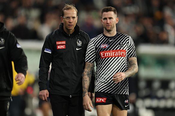 Jeremy Howe, right, was subbed out of the round 24 match with a groin injury.