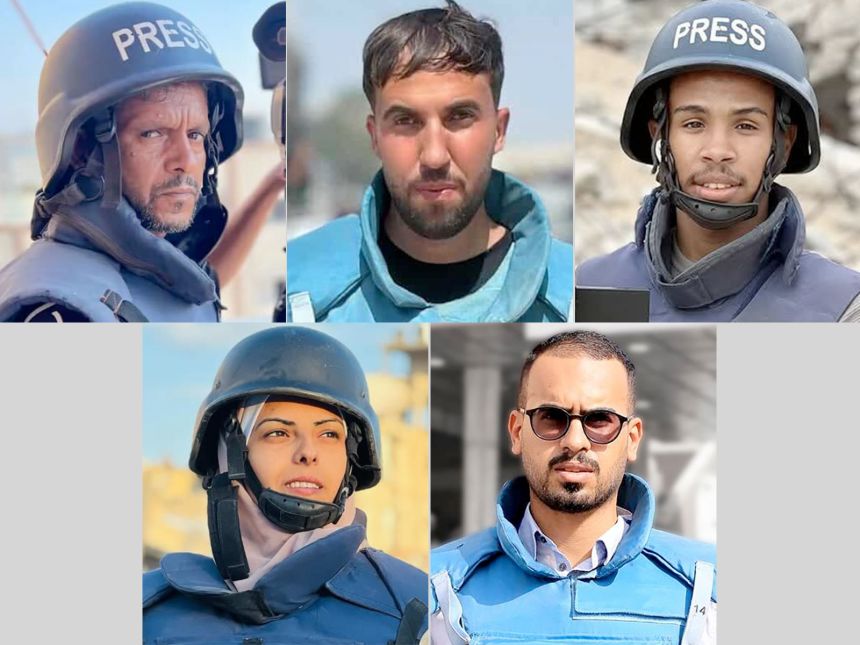 Top row: Hussam Al-Masri, Moath Abu Taha and Mohammad Salama. Bottom row: Mariam Abu Daqqa and Ahmed Abu Aziz. An Israeli 