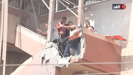 Footage captures second Israeli strike on Gaza hospital, killing rescuers and journalists – video