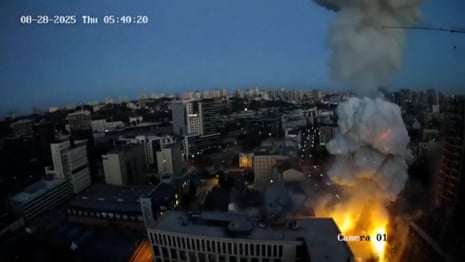 CCTV footage shows overnight strikes on Kyiv – video 