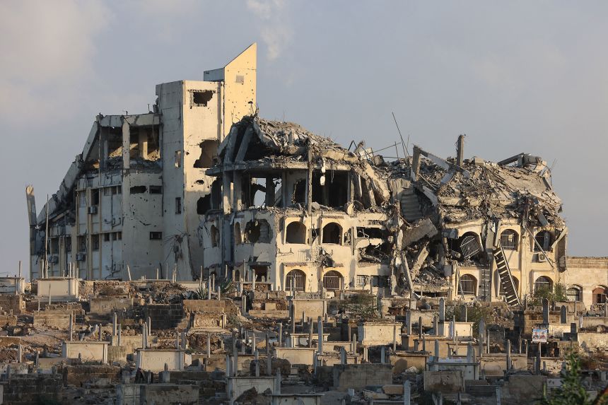 The destroyed Gaza municipality building in Gaza City, on August 26, 2025.
