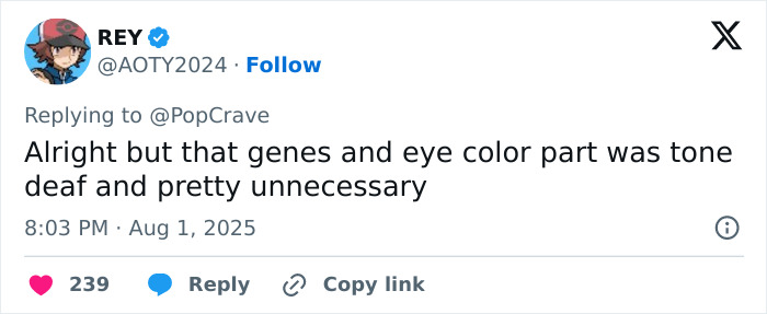 Screenshot of a tweet discussing Sweeney’s AE ad and mentioning genes and eye color as tone deaf and unnecessary.
