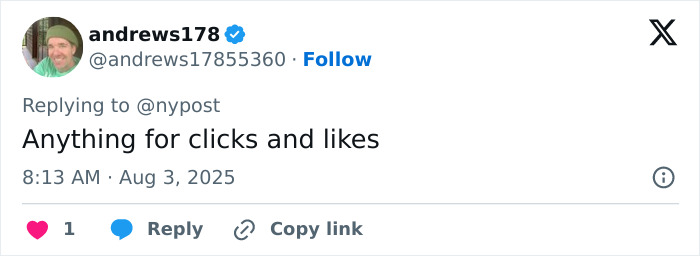 Screenshot of a Twitter reply by andrews178 criticizing clickbait related to Sweeney’s AE ad and public reaction.