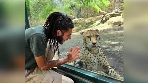 Uriel Nuri Uriel Nuri looks at a cheetah on the opposite side of reinforced glass