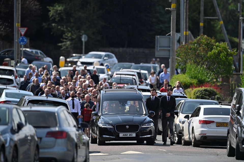 Mourners attend the funeral of Stephen Brannigan at St Brigid’s church in Downpatrick (Mark Marlow/PA)