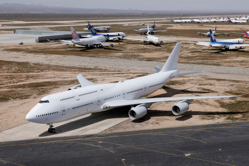 A Boeing 747-8, one of two that had originally been ordered by a now-bankrupt Russian airline and later earmarked for an Air Force One replacement project, is seen parked at Victorville Airport in Victorville, California, U.S., March 26, 2019.