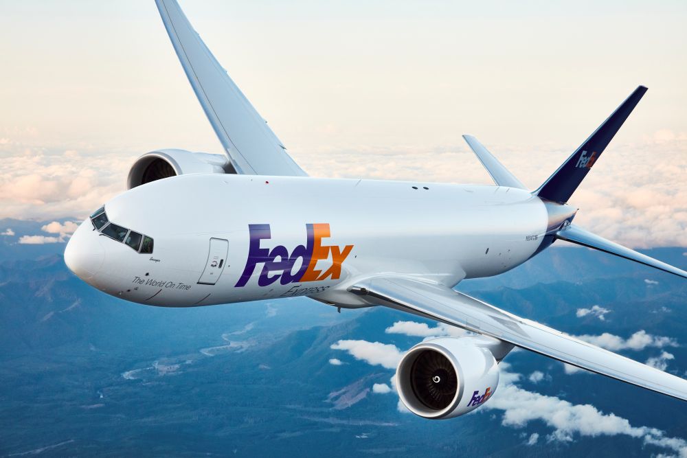 FedEx jet soaring through the skies