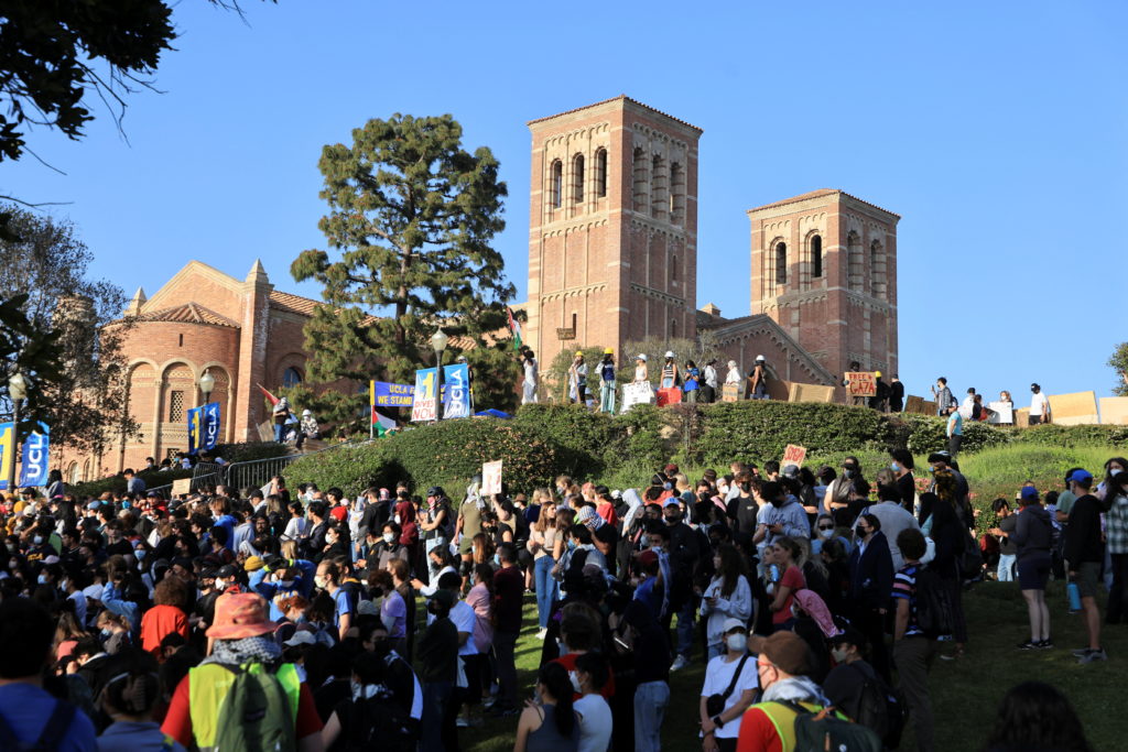 Protesters gather at the University of California Los Angeles