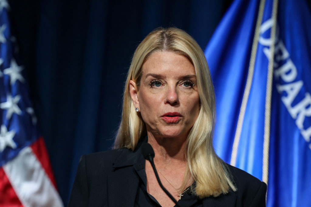 U.S. Attorney General Pam Bondi and acting Drug Enforcement Administrator (DEA) Robert Murphy hold a press conference, in ...