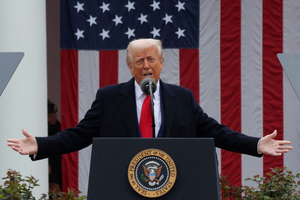 FILE PHOTO: U.S. President Trump delivers remarks on tariffs, at the White House