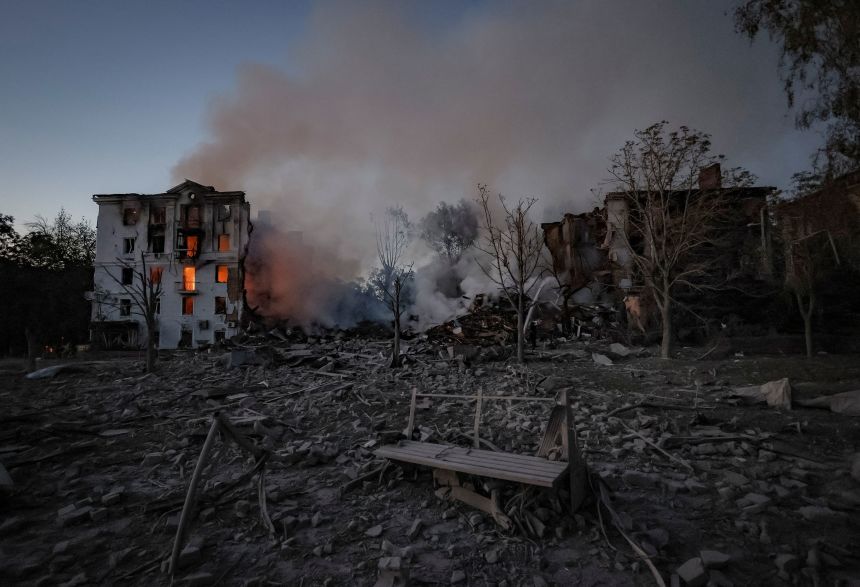 The site of an apartment building in the city of Kramatorsk, Ukraine, hit by a Russian military strike on July 31.