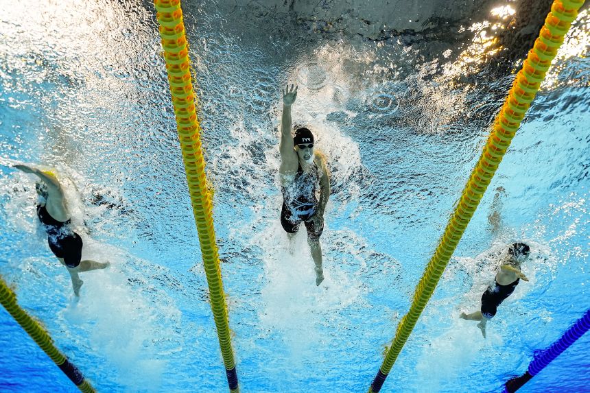 McIntosh, Ledecky and Pallister were evenly matched the entire race.