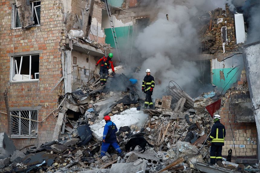 Ukrainian authorities said some 500 rescuers and 1,000 police officers were responding to multiple locations after the attacks on Thursday.