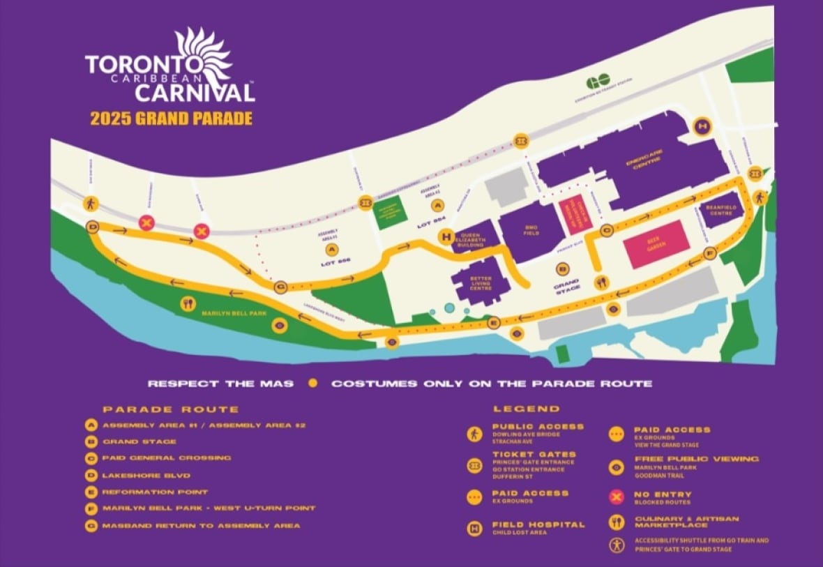 A map of the 2025 Toronto Caribbean Carnival on the city's waterfront