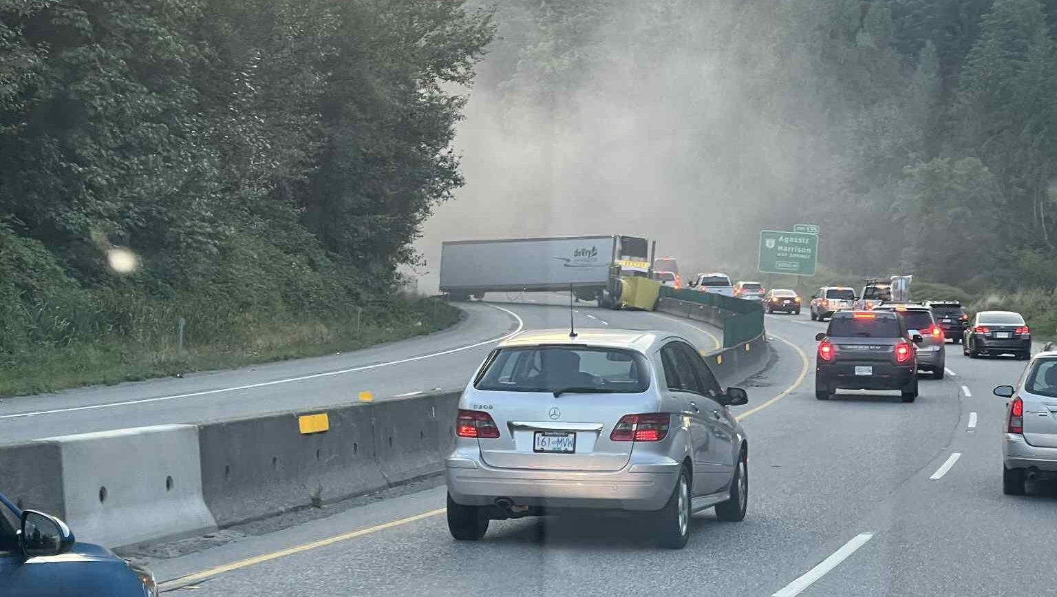 A crashed semi truck