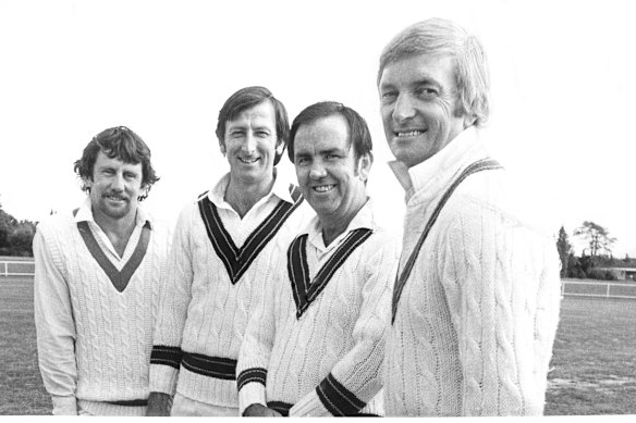 Ian Chappell, Bill Lawry, Bob Simpson and Richie Benaud in 1977.