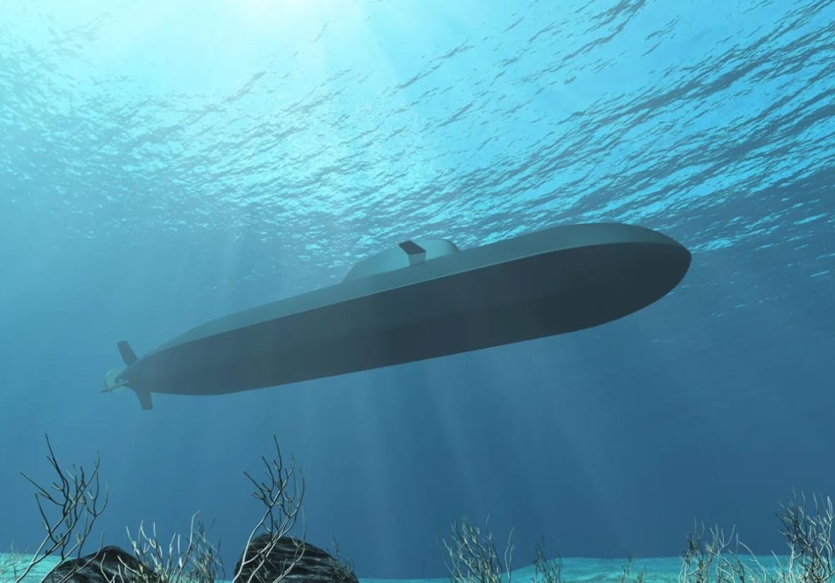 A mockup of a submarine seen underwater.