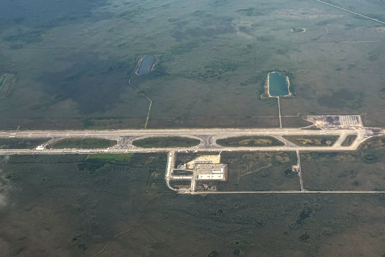 An ariel view of a migrant detention center, dubbed "Alligator Alcatraz," in Ochopee, Fla. on July 7, 2025.
