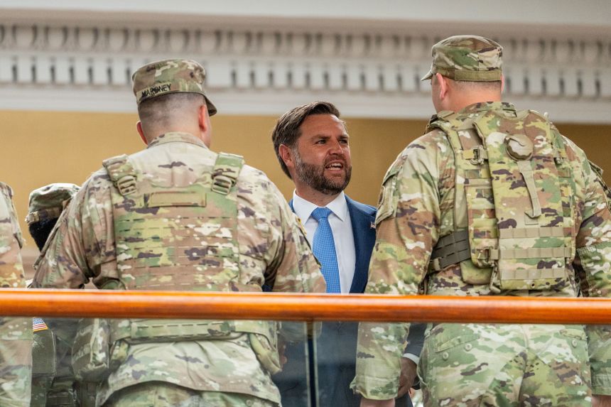 Vice President JD Vance greets members of the National Guard at the Shake Shack in Union Station on Wednesday.