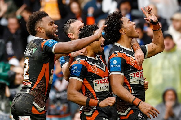 Samuela Fainu gives Bulldogs fans a ‘khawd’ at CommBank Stadium.