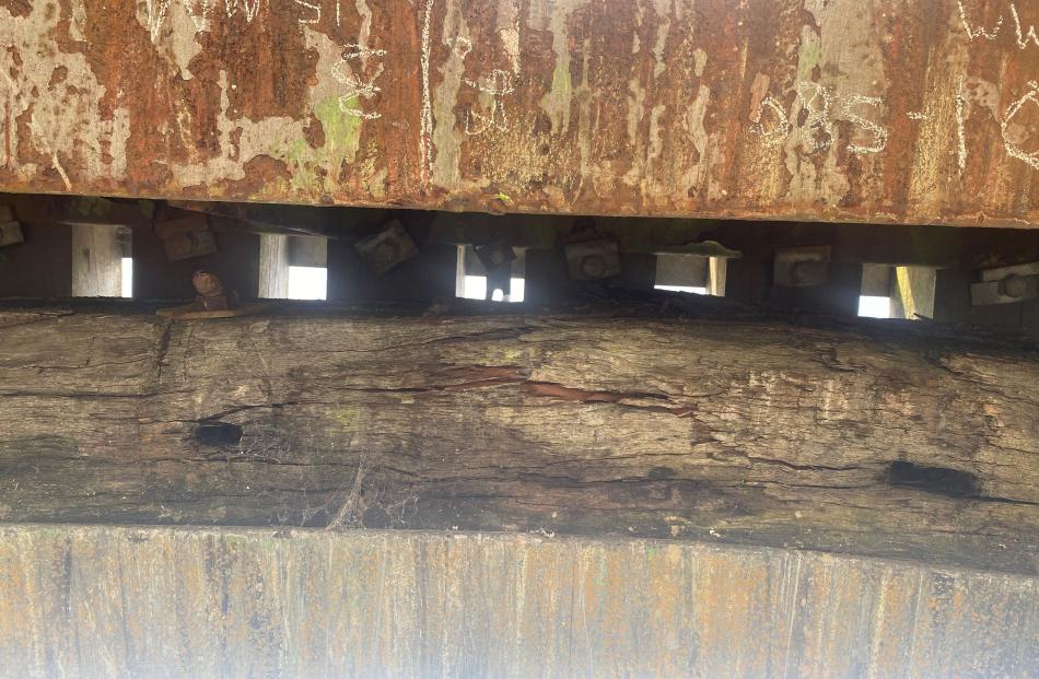 The Tinwald viaduct's overhead impact beam needs to be replaced. PHOTO: JONATHAN LEASK/LDR 