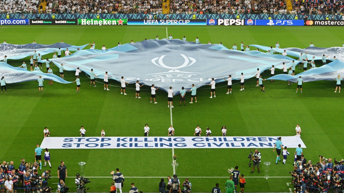 ‘Stop killing children’ banner not political, says Uefa