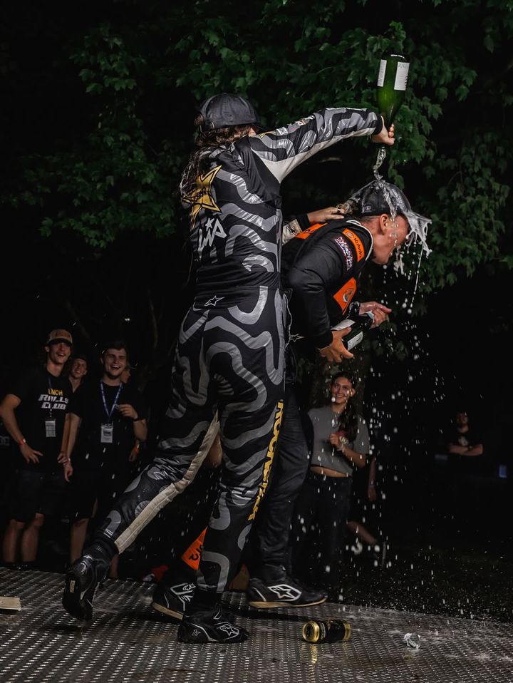 Champagne celebrations for Lia and Rhianon